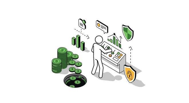 Conceptual illustration of secure financial data analytics process.