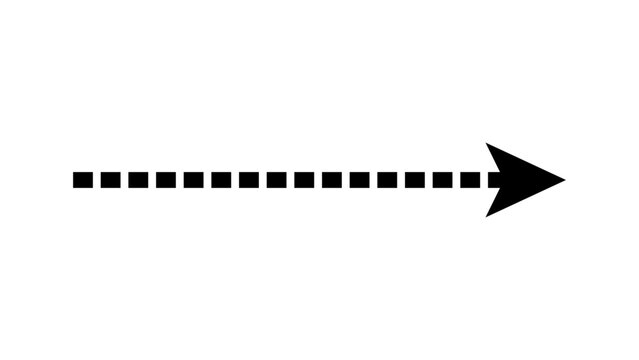 Black straight horizontal dotted line arrow indicator, pointer, navigation or direction dashed arrow symbol isolated on transparent background. Vector illustration.