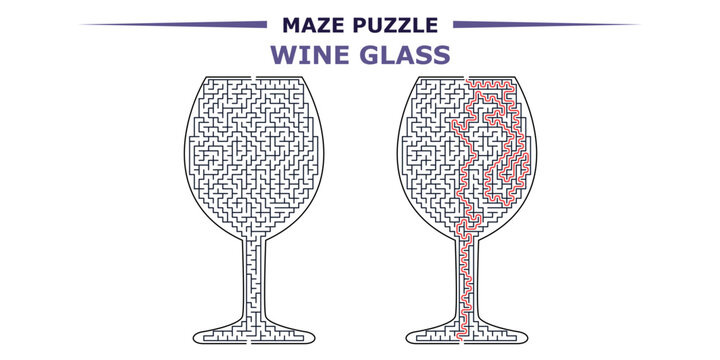Maze for kids activity wine glass square grid birthday party puzzle with solution