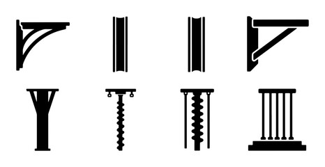 Architectural Elements Vector Icons: Column Capitals, Brackets, and Supports, Black Silhouette Set for Design and Construction © Sharmin