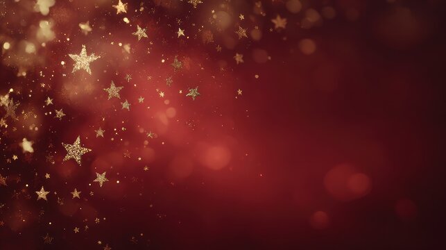 Falling golden glitter bokeh on deep red spotlight for luxury festive vertical banner backdrop