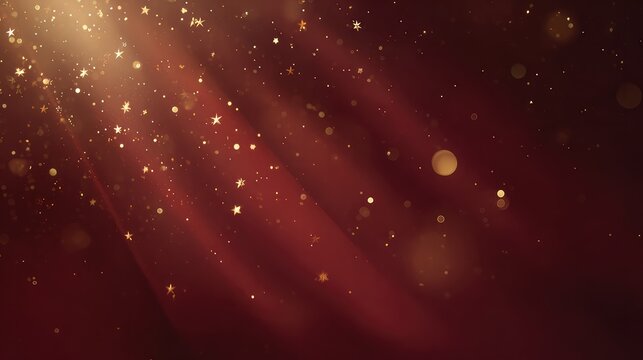 Falling golden glitter bokeh on deep red spotlight for luxury festive vertical banner backdrop
