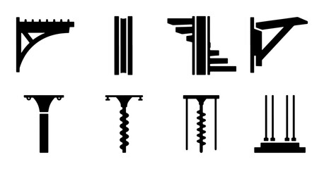 Architectural Brackets Collection, Ornate Decorative Supports, Vintage Building Elements, Classic Structural Fasteners, Black Vector Icons Set © Sharmin