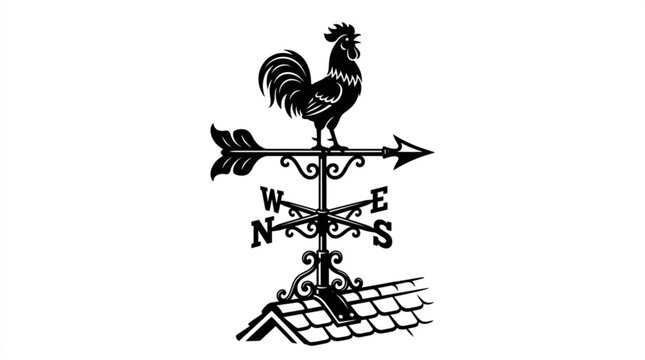 Weather vane with rooster on rooftop, wind indicator