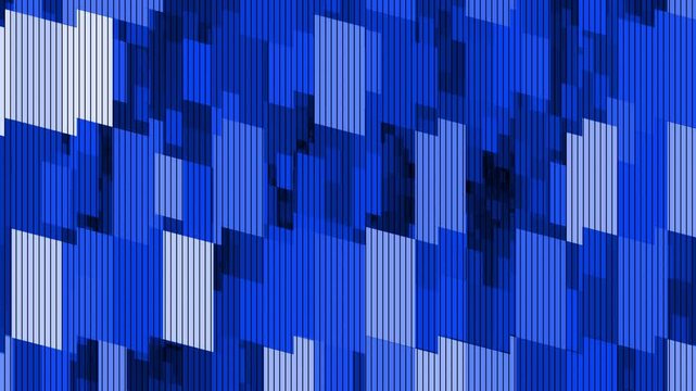 Abstract blue geometric blocks waving in a curved seamless motion loop background