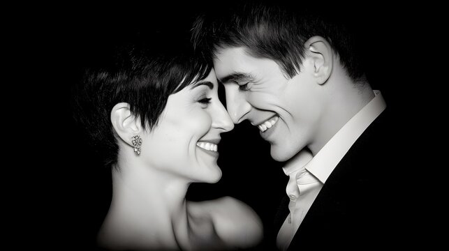 of couple touching foreheads with soft pink light illuminating faces