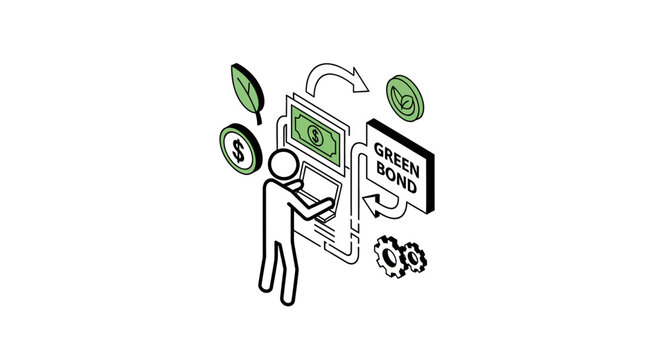 Conceptual illustration of green finance and cryptocurrency trading.