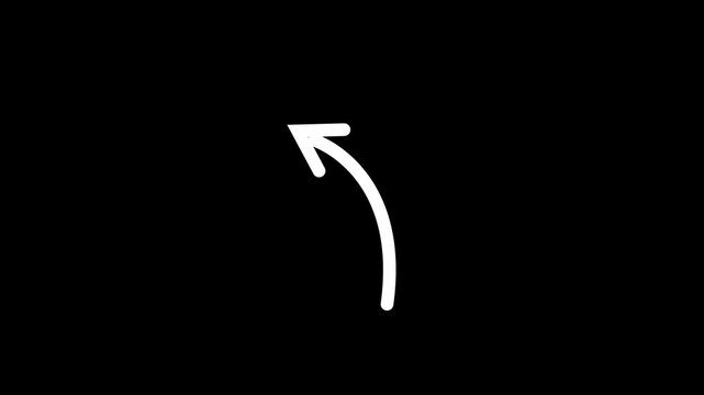 White Curved Arrow Drawing Animation on Black Background