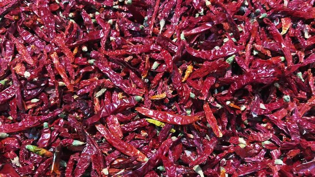 Close up of Pile of Dried Red Chili Peppers at Asian Spice Market