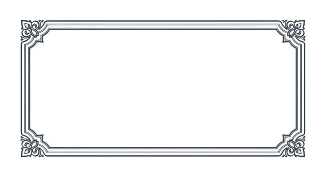 Elegant Ornamental Rectangle Border Frame with Floral Corners - White Background