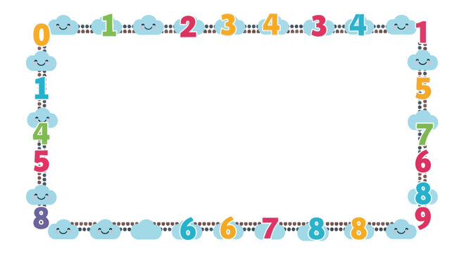 Cute Cloud Border with Numbers for Kids Education and Design