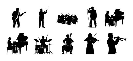 Musician Silhouettes Collection: Band Members, Solo Performers, Orchestra, Jazz Ensemble, Rock Band, Classical Music, Instruments, Performance, Stage, Concert, Audio, Sound © Ariful