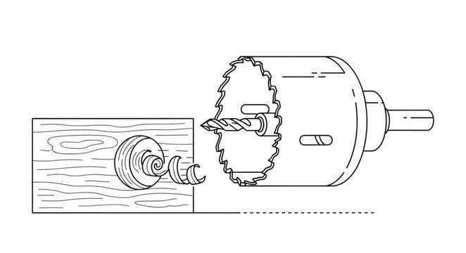 Drilling a hole through wood with a power tool illustration