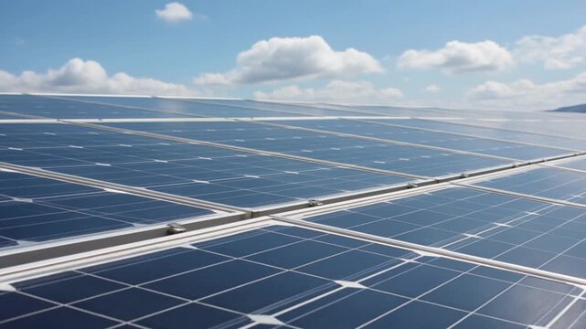 Solar panels generating clean renewable energy under blue sky with drifting clouds