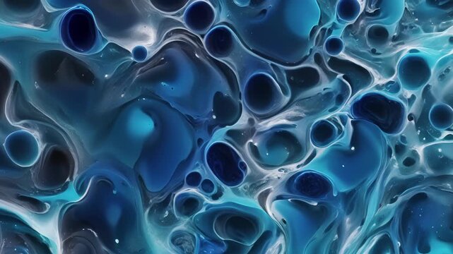 The unique dark blue staining pattern of myeloid cells contrasted against the lighter staining of lymphoid cells in a bone marrow smear.