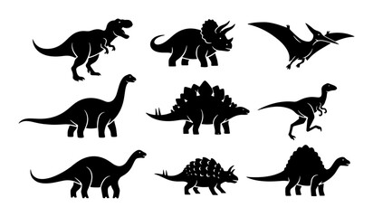 Dinosaur Silhouettes Collection, Prehistoric Creatures Vector Icons Set, Jurassic Era Animal Graphics for Kids and Education © Jannatul