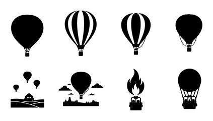 Hot Air Balloon Icons Set, Vector Graphics for Travel and Adventure Themes, Silhouette Collection © Tanvir