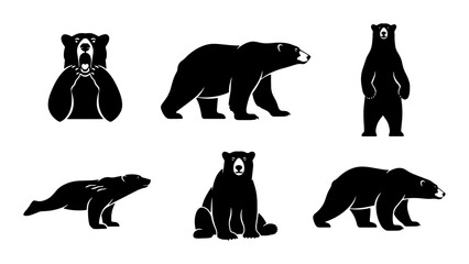 Black Bear Silhouettes Collection, Wildlife Animal Poses Vector Set, Nature Fauna Graphic Elements, Forest Creature Illustrations © Tanvir