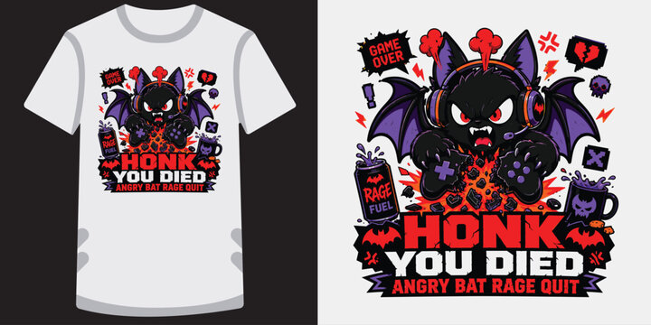 Gamer bat honk you died angry bat rage quit vector graphic.