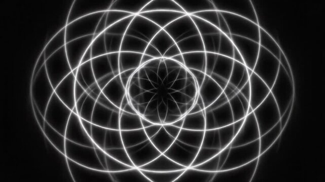 Abstract Geometric Pattern of Interlocking Circles on Black Background