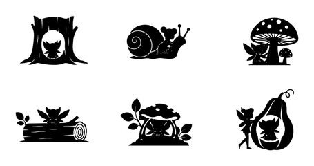 Whimsical Woodland Fairy Icons, Enchanted Forest Creatures, Magical Nature Elements, Cute Fantasy Characters, Vector Set © Shakhawat