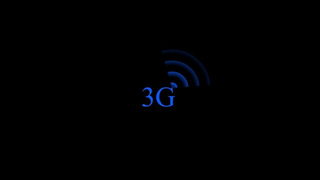 3g technology symbol animation, neon blue 3g sign glow, futuristic digital network tech branding motion