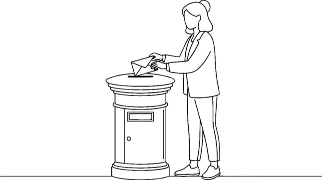Woman posting a letter in a classic mailbox outdoors.