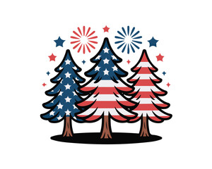Obraz premium Pine trees for Independence day 4th of July vector illustration isolated on white background