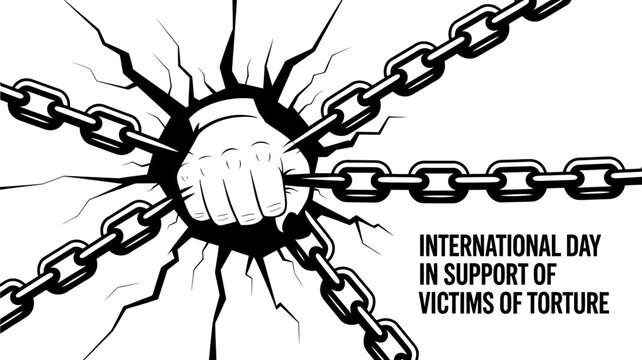 A clenched human fist breaking metal chains in a powerful concept illustration for international day in support of victims of torture awareness and human rights Vector, illustration