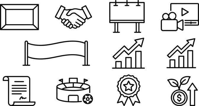Business icons set with handshake and growth charts