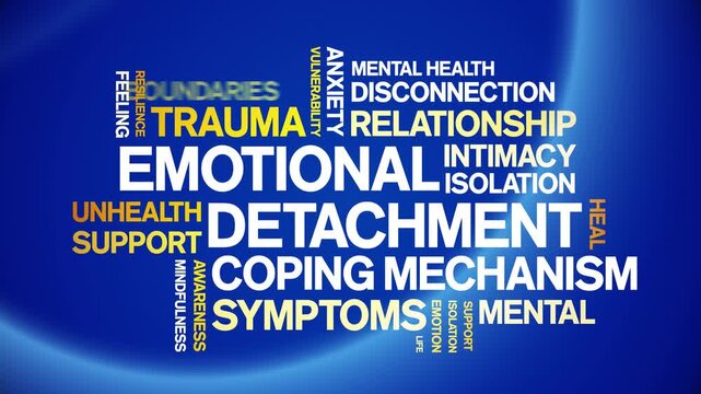 Emotional Detachment animated word cloud-text design animation tag kinetic typography seamless loop.
