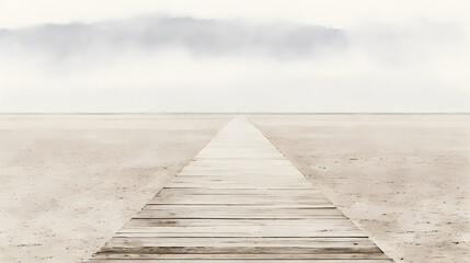 Fototapeta premium Serene beach boardwalk illustration evokes tranquil solitude stretching towards a vast horizon landscape
