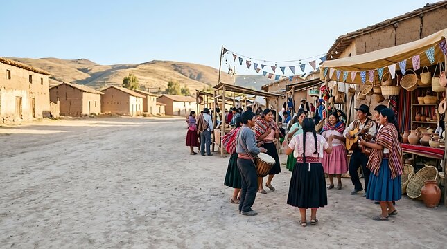 Festive community gathering with traditional music and dance