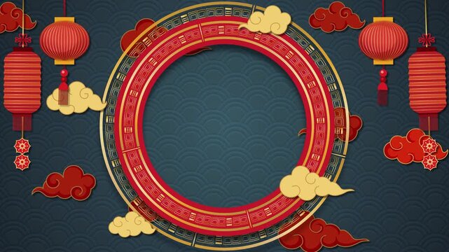 Animated Chinese Zodiac Snake with Traditional Red Lanterns and Clouds