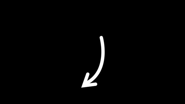 White Curved Arrow Pointing Down Animation Black Background