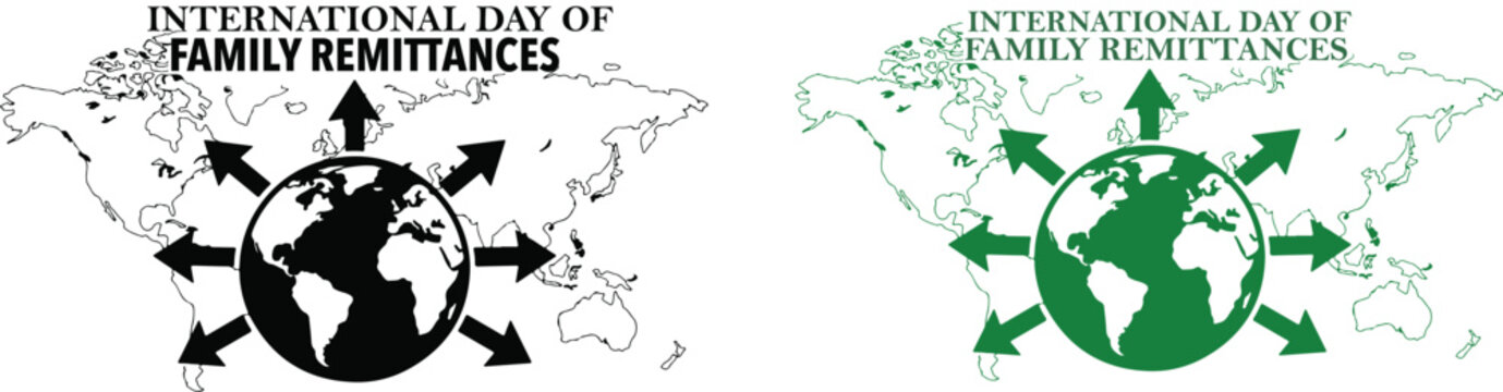 International day of family remittances graphic with world map and arrows
