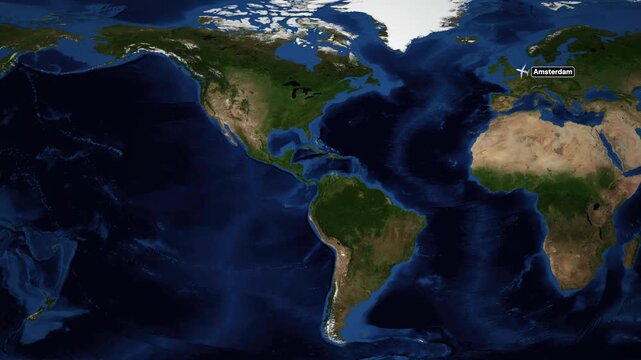 Animated Flight Route Map from Amsterdam to Honolulu Across the World