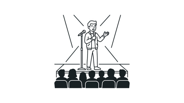 A stand up comedian performing on stage in front of an audience.