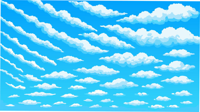 A dense arrangement of white clouds against a gradient blue sky depicted as a vector illustration atmospheric conditions azure blue sky cloudscape cumulus