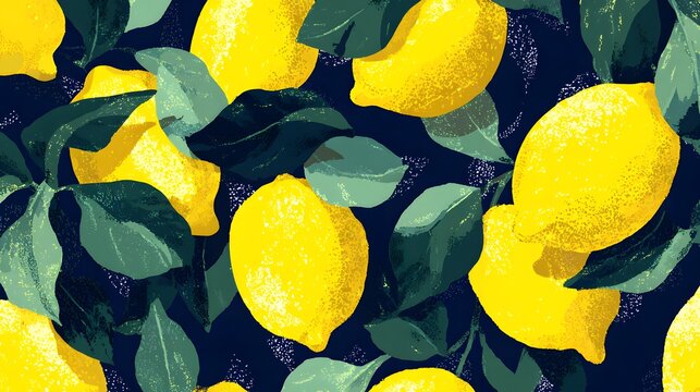 Tropical seamless pattern with yellow lemons. Fruit repeated background. Vector bright print for fabric or wallpaper.
