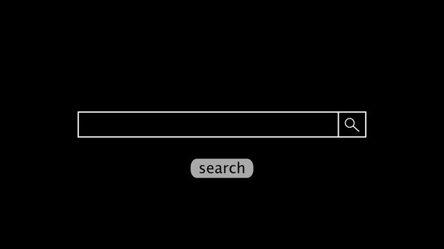 Internet search bar interface animation, digital browser web engine engine motion graphic, minimalist search icon layout on black background, professional online network discovery symbol.