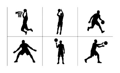 Fototapeta premium Basketball Player Silhouettes, Dynamic Action Poses, Sports Vector Icons, Graphic Elements for Athletic Design