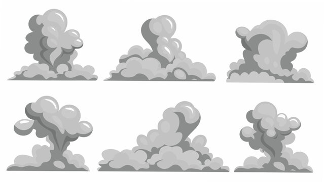 Nine grey cloud formations a vector illustration with varying shapes and densities against a white background clouds cumulus nimbus stratocumulus cloudscape