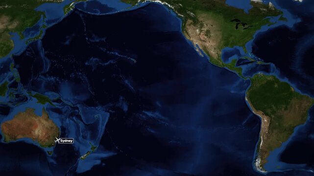 Animated Flight Path Map from Sydney Australia to San Francisco California