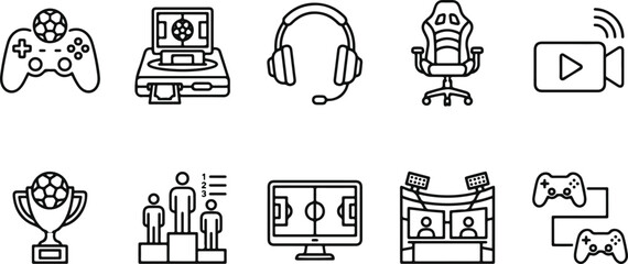 Black line icons of esports gaming and streaming © MUKTARANI