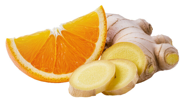 Orange slice and ginger root with slices