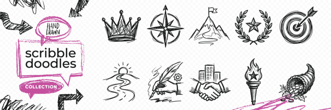 Black solid silhouette doodle vector set of esoteric objects palmistry wings runes and witchcraft magic tools