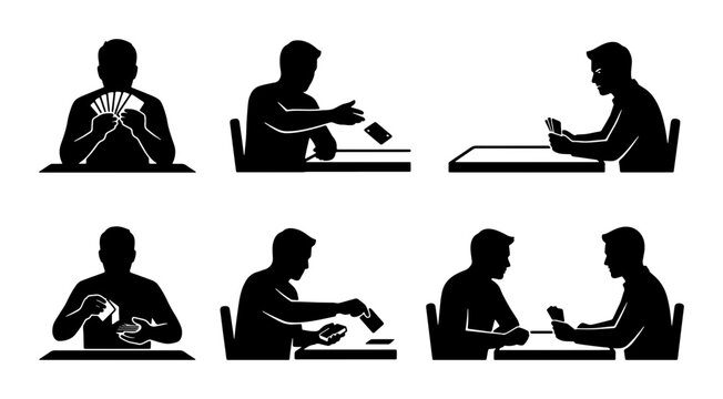 Card Game Icons, Playing Cards Silhouettes, Gambling and Entertainment Vector Set, Casino and Leisure Activities Graphics