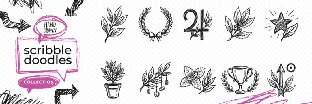 Black solid silhouette doodle vector set of esoteric objects palmistry wings runes and witchcraft magic tools