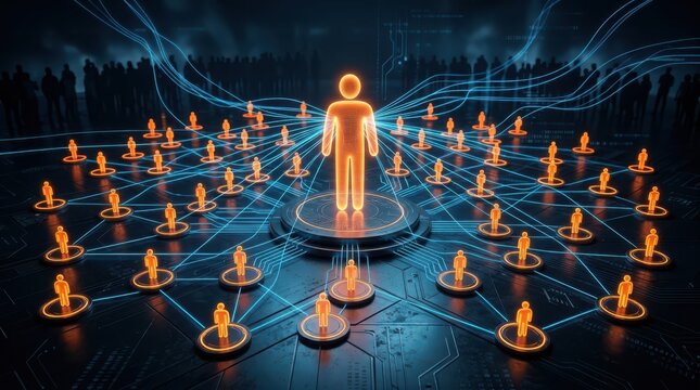 Networked individuals conceptual illustration of human connection and digital data streams